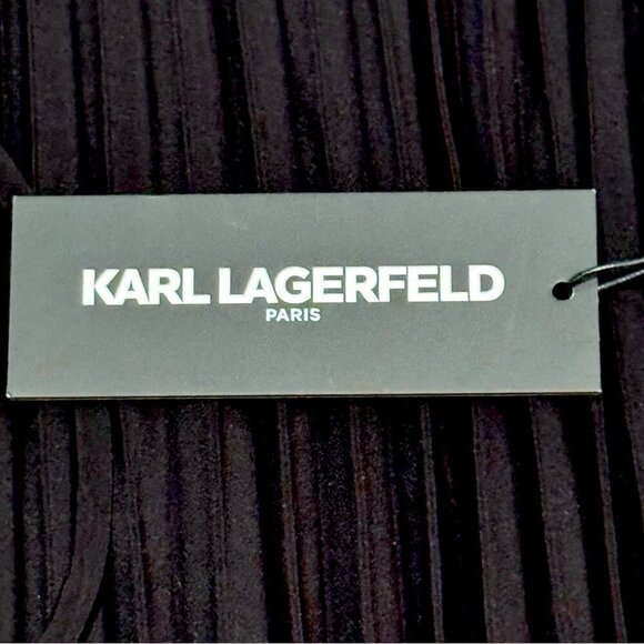 Karl Lagerfeld Paris Pleated Crepe Asymmetric Midi Skirt SZ L BLACK - Picture 4 of 6